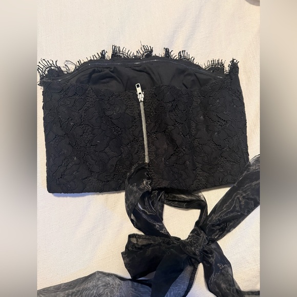 Lovers + Friends Antoinette Lace Strapless Top with Black Bow Tie Small - Picture 7 of 9